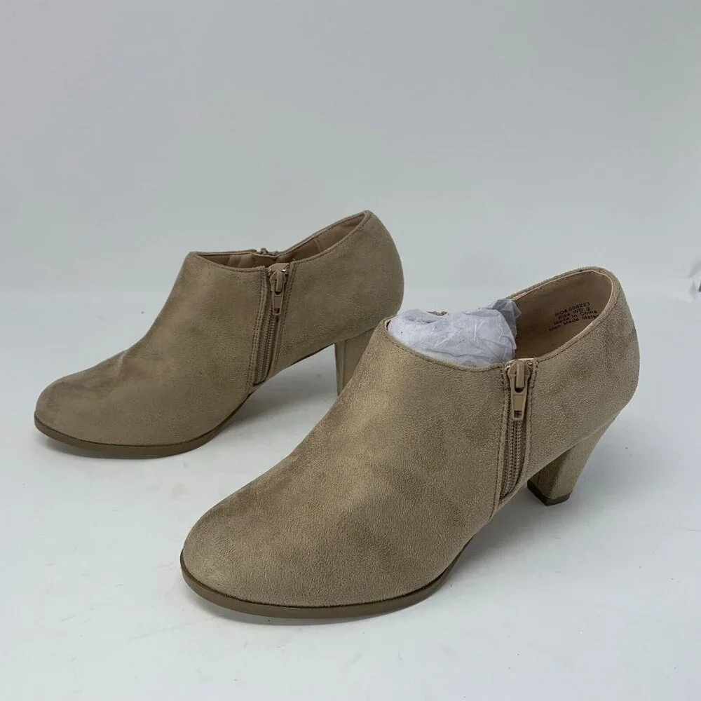 Journee Collection Sanzi Low Cut Booties Womens 7 Taupe Vegan Suede Zipper S0757